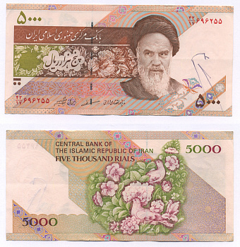 ИРАН 5000 РИАЛОВ 1993- ПОДПИСЬ 30, ХОМЕЙНИ Pick 145е бумага 7221-62-2