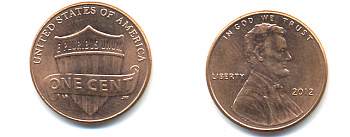 США 1 ЦЕНТ 2012 ЛИНКОЛЬН, ЩИТ KM 469 цинк плакированный медью 86-414