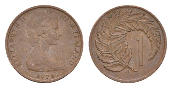 Новая Зеландия 1 цент 1974 Елизавета II (1952-2022), лист папоротника KM 31.1 бронза 4178-169