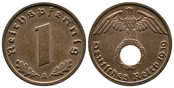 Германия 1 рейхспфенниг 1939 A KM 89, J. 361 бронза    220-339