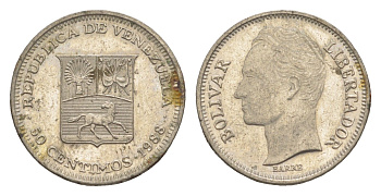 Венесуэла 50 сентимо 1988 Симон Боливар Y 41a сталь плакированная никелем 4582-1045