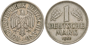 ФРГ 1 марка 1961 J KM 110, J. 385 медно-никель 4159-1045