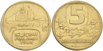ФИНЛЯНДИЯ 5 МАРОК 1984 N ЛЕДОКОЛ KM 57 алюминиевая бронза 4556-927