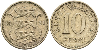 Эстония 10 центов 1931 Республика (1928-1940) KM 12 никель бронза 4585-1034
