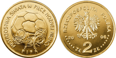 Польша 2 злотых 2006 MW, чемпионат мира по футболу FIFA в Германии KM 606, Parchimowicz 992 нордик  UNC  M74-16