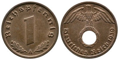 Германия 1 рейхспфенниг 1939 A KM 89, J. 361 бронза    220-339