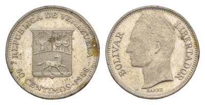 Венесуэла 50 сентимо 1988 Симон Боливар Y 41a сталь плакированная никелем 4582-1045