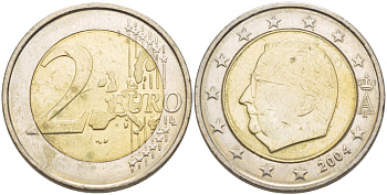 БЕЛЬГИЯ 2 ЕВРО 2004 АЛЬБЕРТ II KM 231 биметалл 4543-346