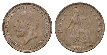 Великобритания 1/2 пенни 1929 Георг V (1910-1936) KM 837, Spink 4058 бронза 4662-1035