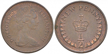 Великобритания 1/2 пенни 1973 Елизавета II (1952-2022) KM 914, Spink 4239 бронза 112-1231