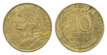 Франция 10 сантимов 1978 KM 929 алюминиевая бронза 4674-611
