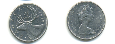 КАНАДА 25 ЦЕНТОВ 1978 ОЛЕНЬ KM 62b никель 86-1126