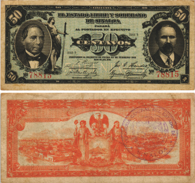 Мексика, Революция 50 сентаво 1915 Свободный и Суверенный штат Синалоа Pick S1042 бумага 6289-16-3