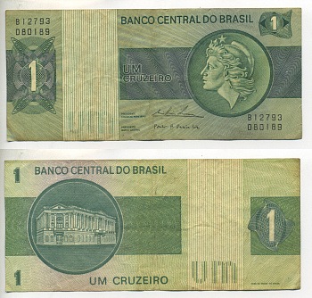 БРАЗИЛИЯ 1 КРУЗЕЙРО 1975 СЕРИЯ В 12793, ПОДПИСЬ 18, ГОЛОВА СВОБОДЫ Pick 191Аb бумага 6266-38-2-2
