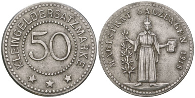 Зальцунген (Саксен-Майнинген) 50 пфеннингов 1918 Funck 466.3, Men05 22370.3, Men18 27982.3 железо 4586-826