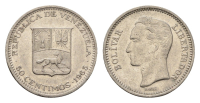Венесуэла 50 сентимо 1965 Симон Боливар Y 41 никель 4643-853