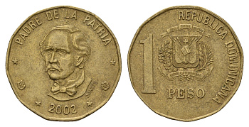 Доминиканская Республика (Доминикана) 1 песо 2002 KM 80.2 латунь 4703-437