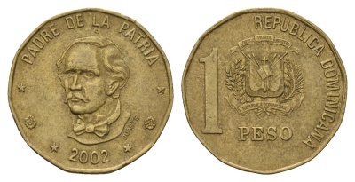 Доминиканская Республика (Доминикана) 1 песо 2002 KM 80.2 латунь 4703-437