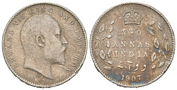Британская Индия 2 анны 1907 Эдуард VII (1901-1910) KM 505 серебро 443-113