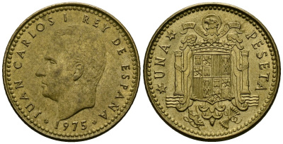Испания 1 песета 1975 (78) Хуан Карлос I (1975-2014) KM 806 алюминиевая бронза 4138-1035