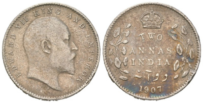 Британская Индия 2 анны 1907 Эдуард VII (1901-1910) KM 505 серебро 443-113