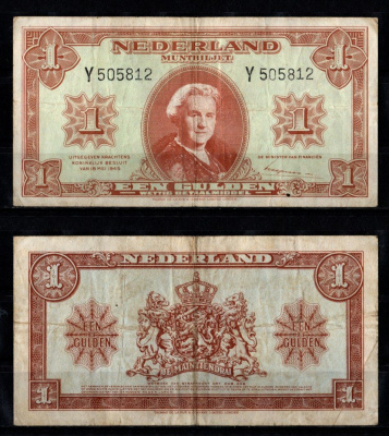 Нидерланды 1 гульден 1945 Pick 70 бумага 8592-46-1-2