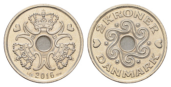 Дания 2 кроны 2016 Маргрете II (1972-2024) KM 874 медно-никель UNC 175-145