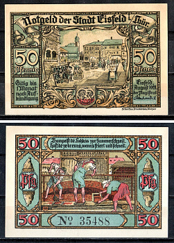 Айсфельд (Тюрингия) 50 пфеннигов 1921 Mehl Grabowski 323.1-2/3 бумага aUNC 7555-57-2-1