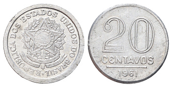 Бразилия 20 сентаво 1961 редкий год KM 565 алюминий 4668-1068