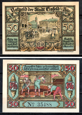 Айсфельд (Тюрингия) 50 пфеннигов 1921 Mehl Grabowski 323.1-2/3 бумага aUNC 7555-57-2-1
