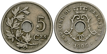 Бельгия 5 сантимов 1905 Belgique KM 54 медно-никель 4173-362