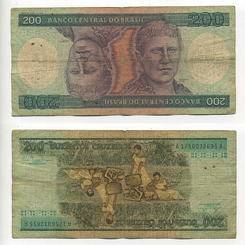 БРАЗИЛИЯ 200 КРУЗЕЙРО 1981 ПОДПИСЬ 20, СЕРИЯ А 1756, ПРИНЦЕССА ИЗАБЕЛА Pick 199a бумага 6289-28-2-2