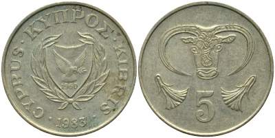 Кипр 5 центов 1983 голова быка KM 55.1 никель латунь 4579-831
