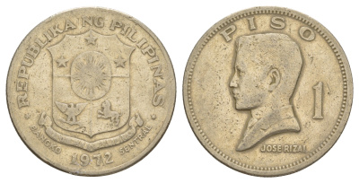 Филиппины 1 писо 1972 Хосе Рицаль KM 203 медь цинк нкиель 4645-615