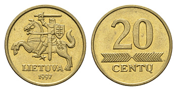 Литва 20 центов (сентов) 1997 KM 107 никель латунь 4689-1131