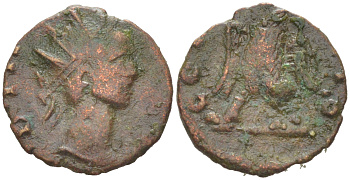 Римская Империя, императоры в Галлии антониниан 274 Тетрик II, посмертная чеканка PIVS TETRICVS CAES, бюст цезаря / CONSECRATIO, орел, Августа Треверов RIC 227 биллон 1073-24-84