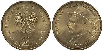 Польша 2 злотых 2012 MW, 100 лет со дня смерти Болеслава Пруса (1847-1912) KM 838 нордик UNC 111-545