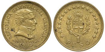 Уругвай 1 песо 1965 KM 46 алюминиевая бронза 106-1214