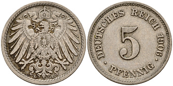 Германия 5 пфеннигов 1906 E J.12, KM 11 медно-никель    4598-1133