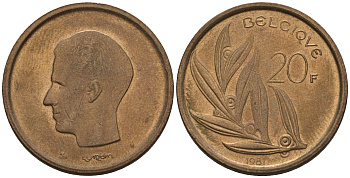 Бельгия 20 франков 1981 Belgique, Бодуэн I (1951-1993) KM 159 никель-бронза 60-1225