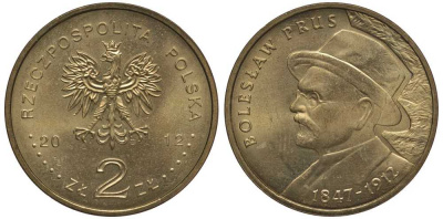 Польша 2 злотых 2012 MW, 100 лет со дня смерти Болеслава Пруса (1847-1912) KM 838 нордик UNC 111-545