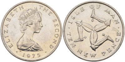 Остров Мэн 10 пенсов 1975 герб, Елизавета II (1952-2022) KM 23 медно-никель aUNC 4583-225