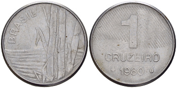 Бразилия 1 крузейро 1980 сахарный тростник KM 590 нержавеющая сталь 66-367