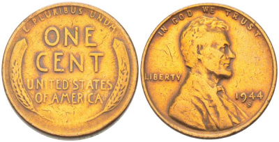 США 1 ЦЕНТ 1944 S, ЛИНКОЛЬН KM А132 медь цинк 3309-468