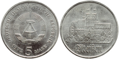 ГДР 5 марок 1972 А, Мейсенский собор KM 37, J. 1543 медно-никель aUNC 91-532