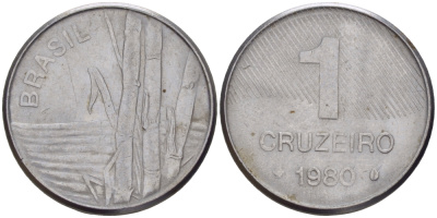 Бразилия 1 крузейро 1980 сахарный тростник KM 590 нержавеющая сталь 66-367