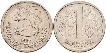 ФИНЛЯНДИЯ 1 МАРКА 1982 K KM 49a медно-никель 4563-527