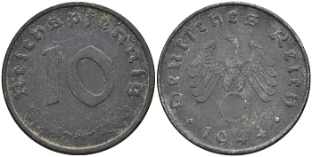 Германия 10 рейхспфеннигов 1944 A KM 101, J.371 цинк 4151-258