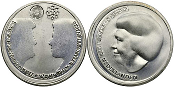 Нидерланды 10 евро 2002 королевская свадьба Виллема-Александра и принцессы Максимы KM 243 серебро UNC 650-1041