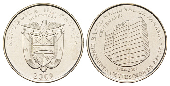 Панама 1/2 бальбоа (50 сентесимо) 2009 100 лет Национальному банку Панамы KM 139 медь плакированная медно-никелем UNC 4645-142